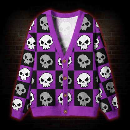 Checkerboard Skull Punk Cardigan Sweater