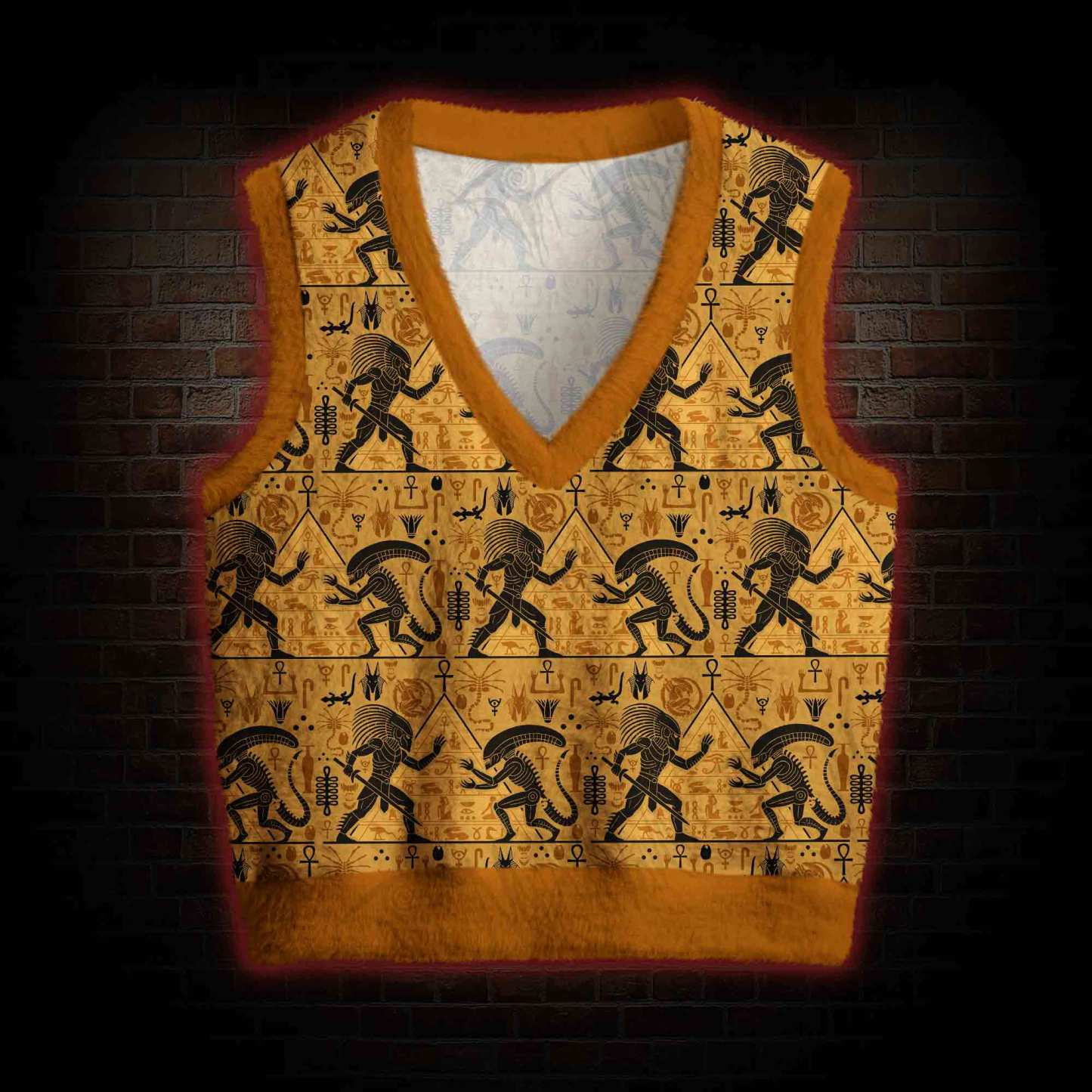 Egyptian Mural Warrior Pyramid Ugly Sweater Vest