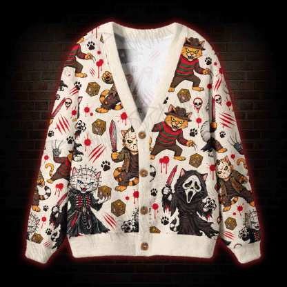Creepy Cat Horror Cardigan Sweater