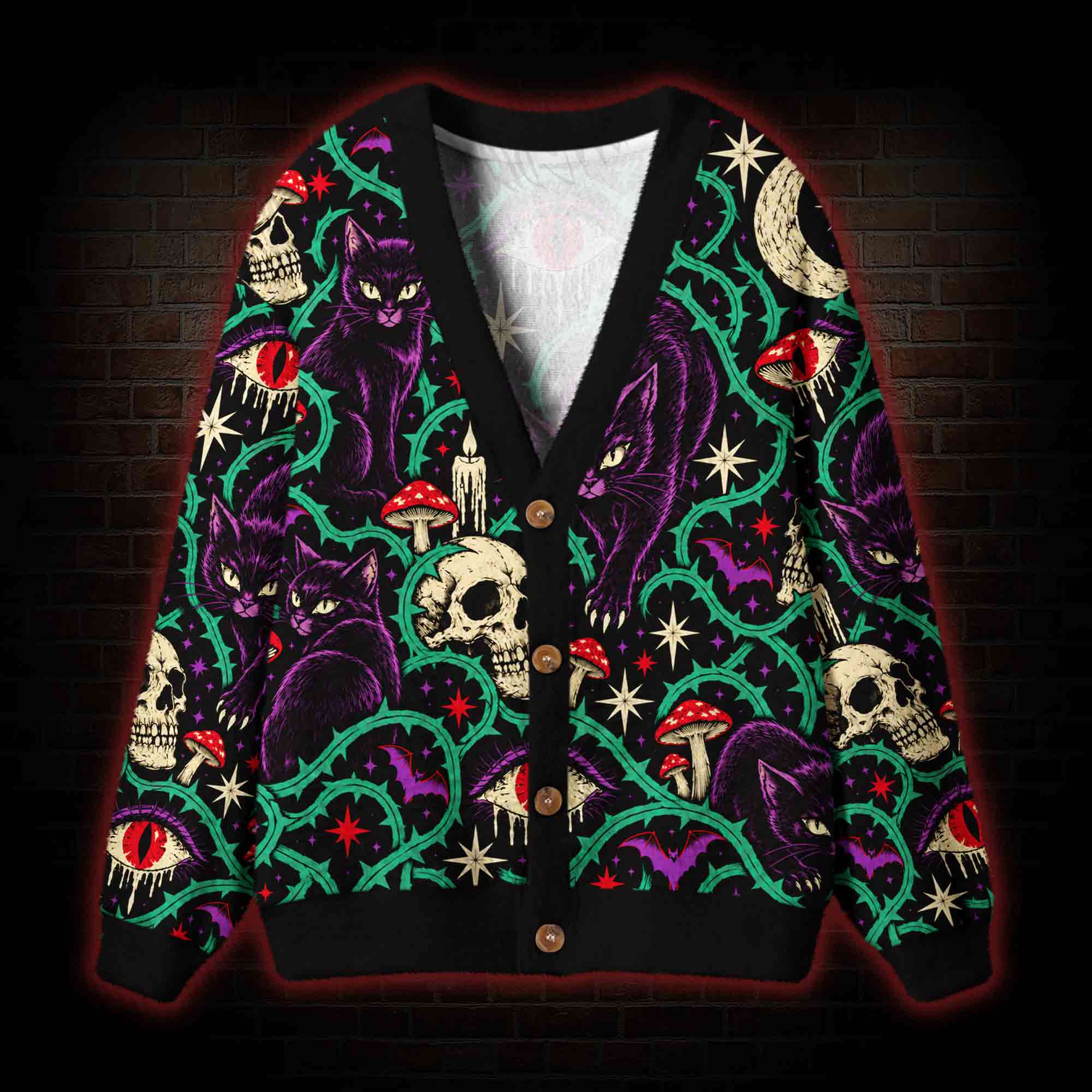 Witchy Black Cat Cardigan Sweater