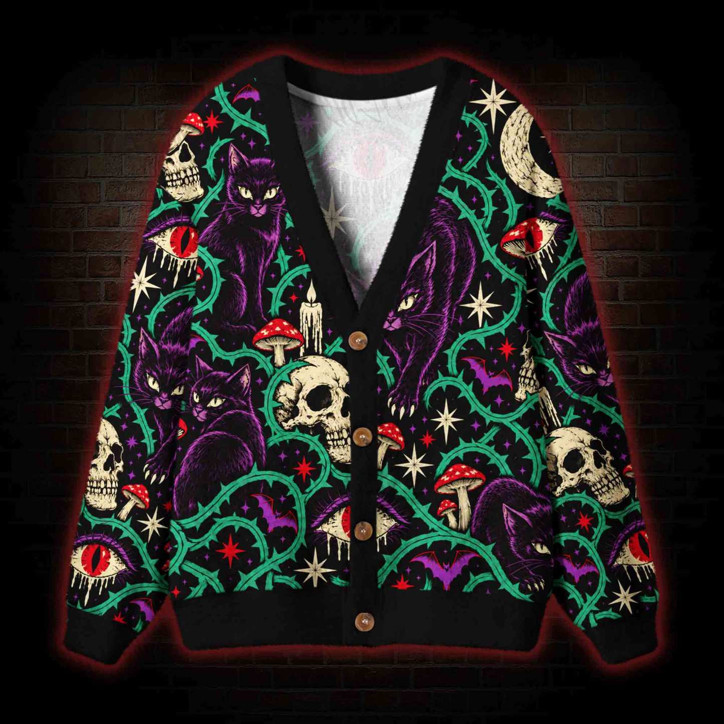 Witchy Black Cat Cardigan Sweater