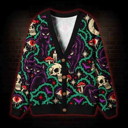 Witchy Black Cat Cardigan Sweater
