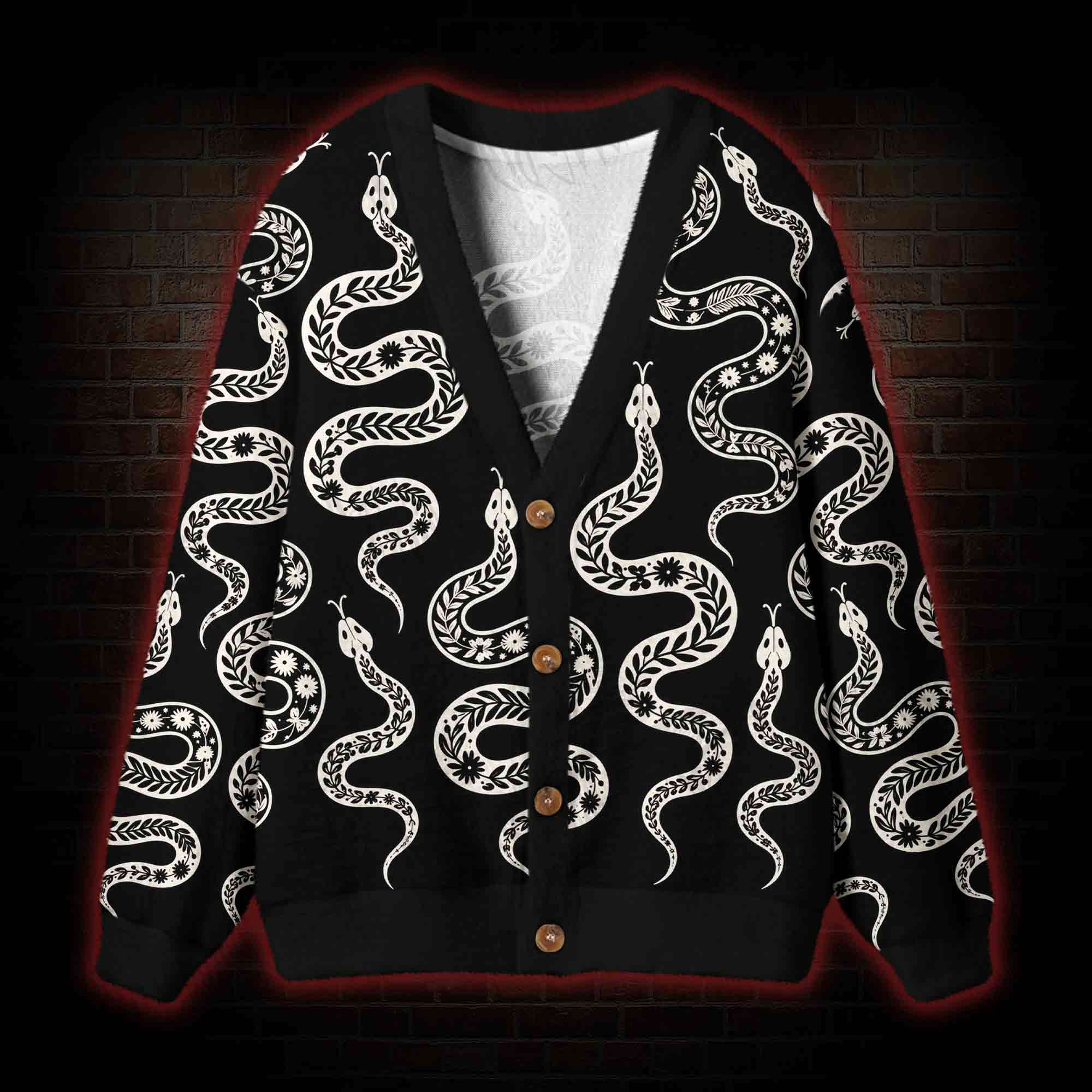Dark Botanical Snake Cardigan Sweater