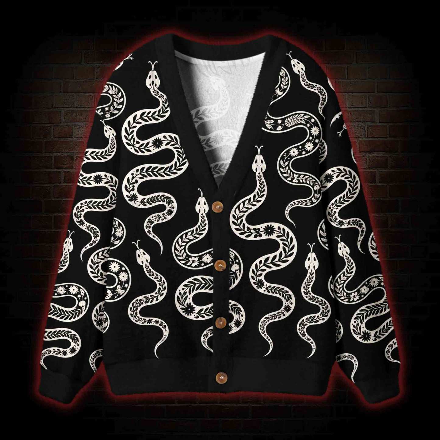 Dark Botanical Snake Cardigan Sweater