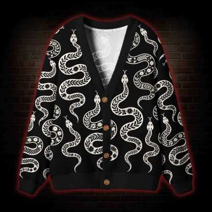 Dark Botanical Snake Cardigan Sweater