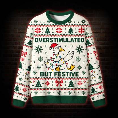 Overstimulated but Festive Ugly Sweatshirts