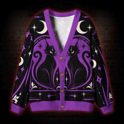 Vintage Gothic Black Cat Cardigan Sweater