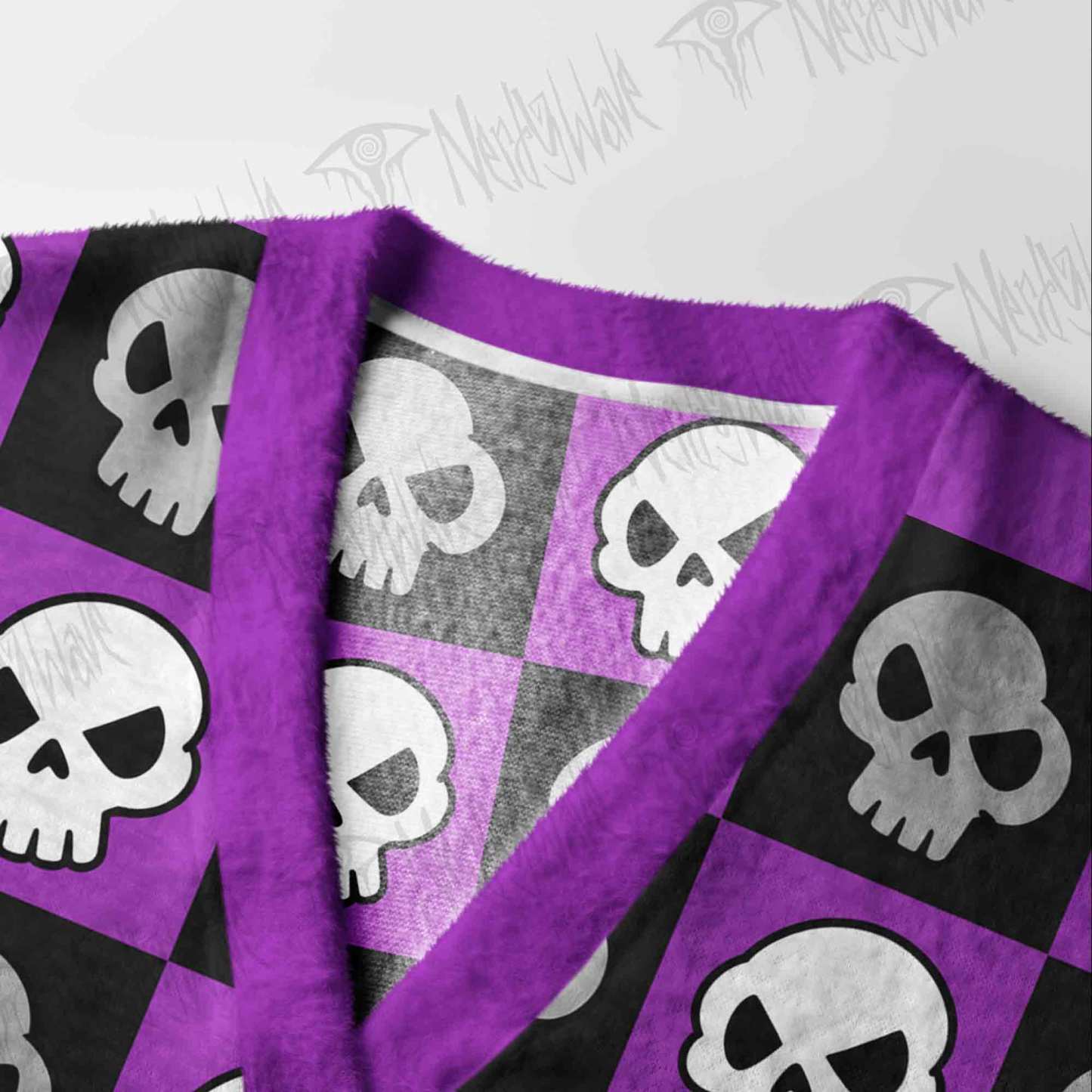 Checkerboard Skull Punk Cardigan Sweater