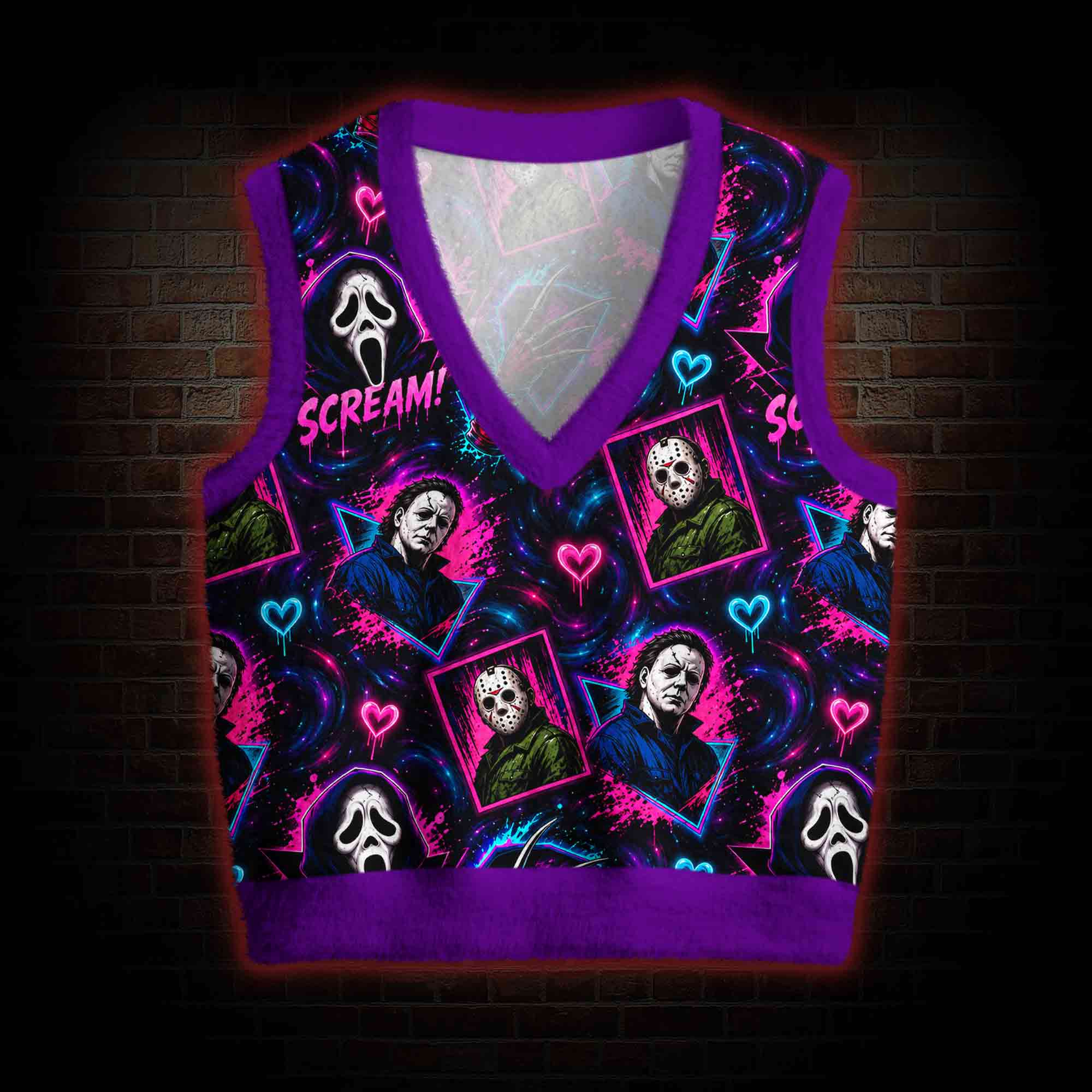 Neon Horror Collage Ugly Sweater Vest