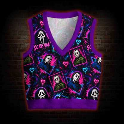 Neon Horror Collage Ugly Sweater Vest