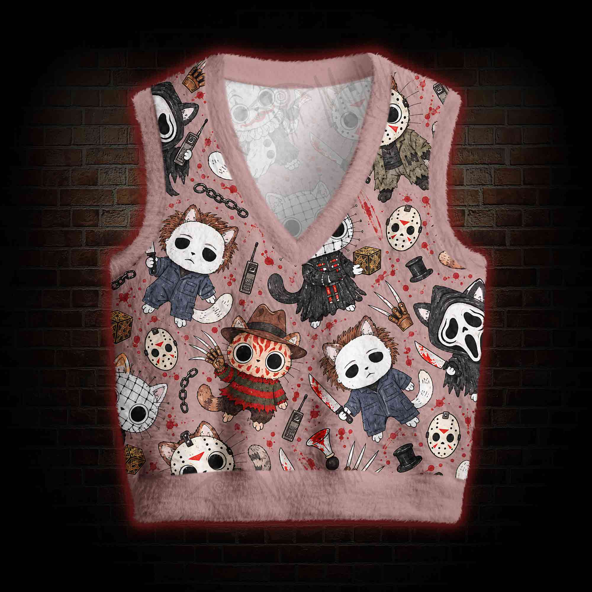 Cute Horror Slasher Cats Ugly Sweater Vest