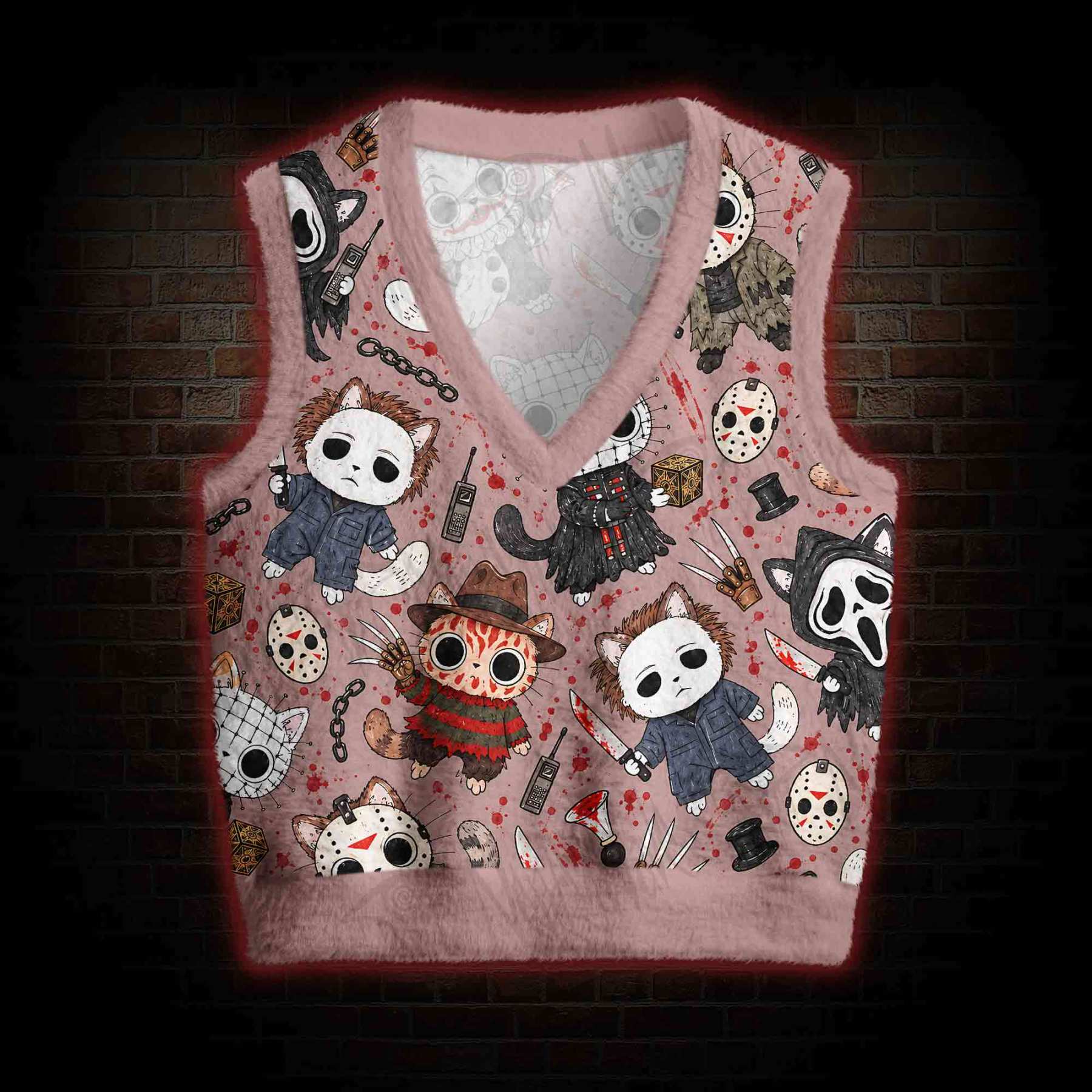 Cute Horror Slasher Cats Ugly Sweater Vest
