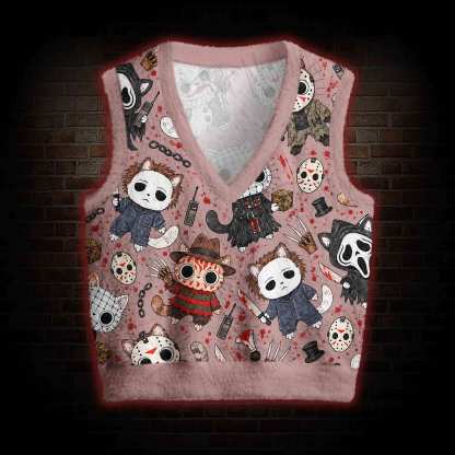Cute Horror Slasher Cats Ugly Sweater Vest