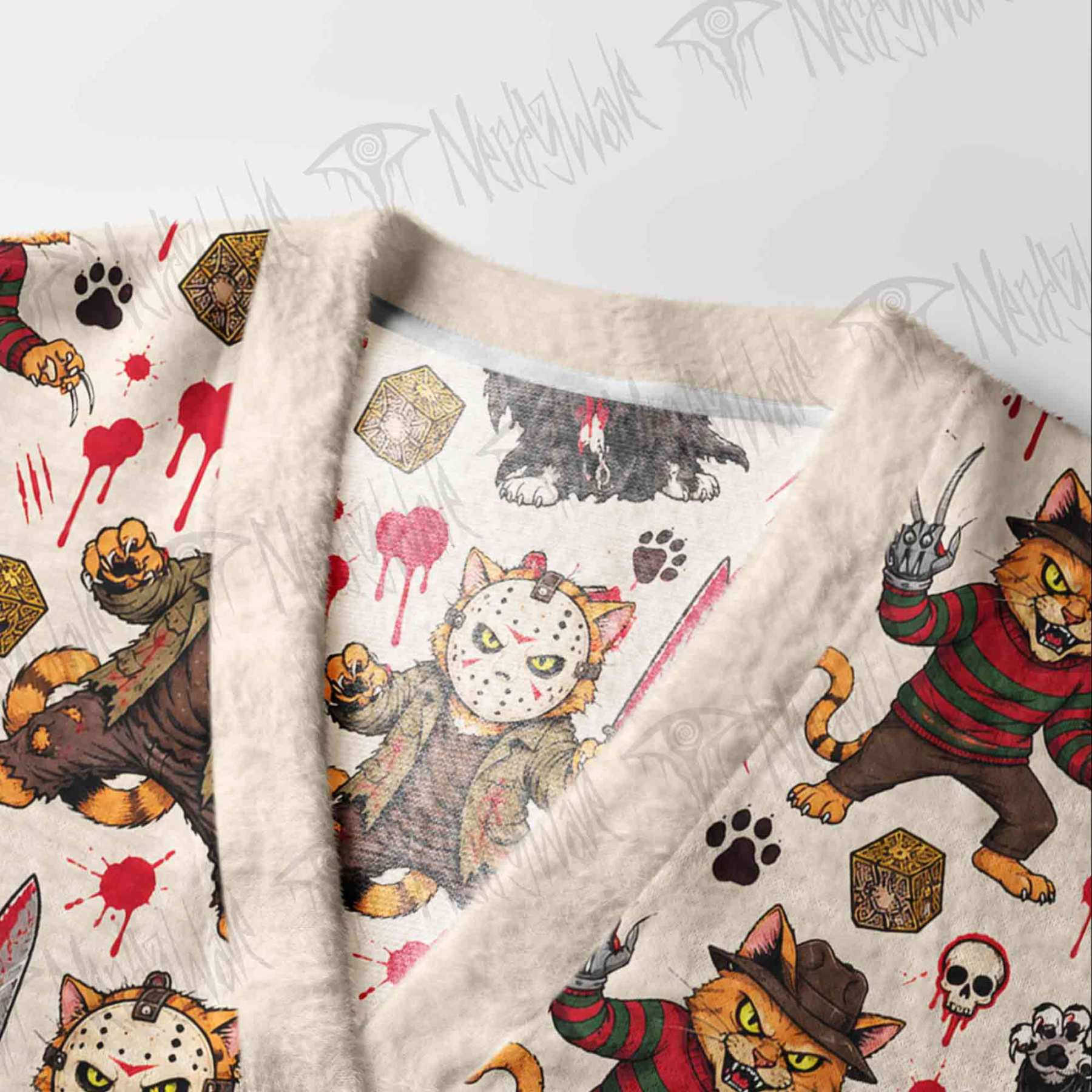 Creepy Cat Horror Cardigan Sweater