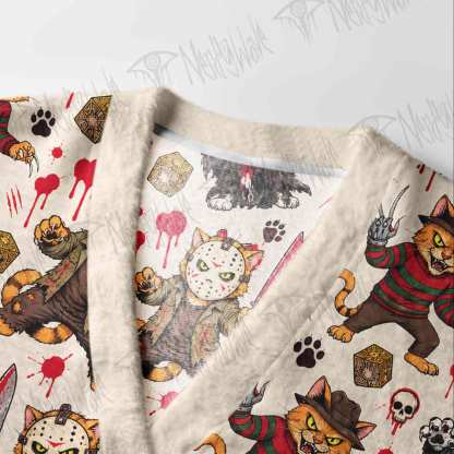 Creepy Cat Horror Cardigan Sweater