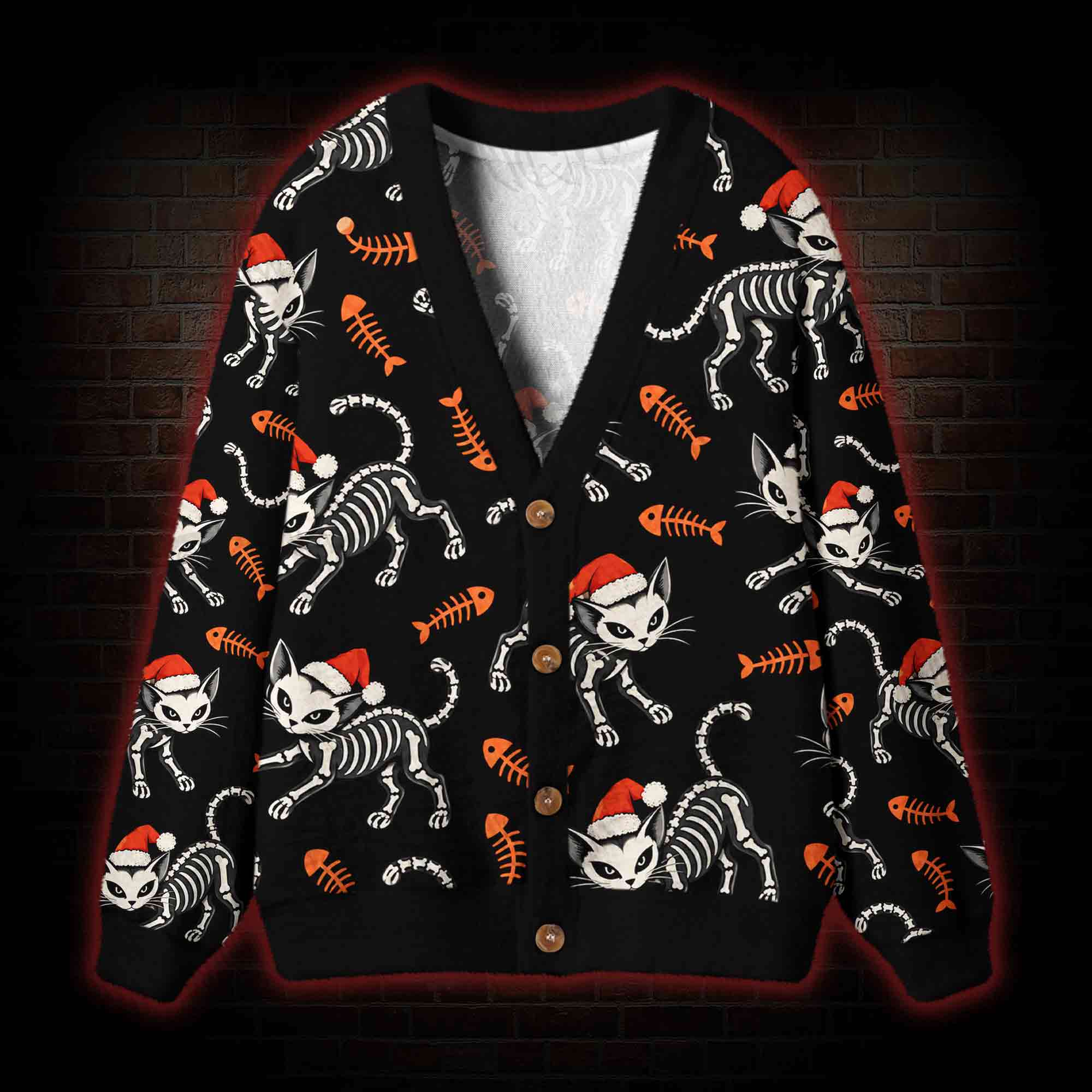 Skeleton Cat Cardigan Sweater