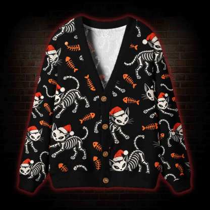 Skeleton Cat Cardigan Sweater