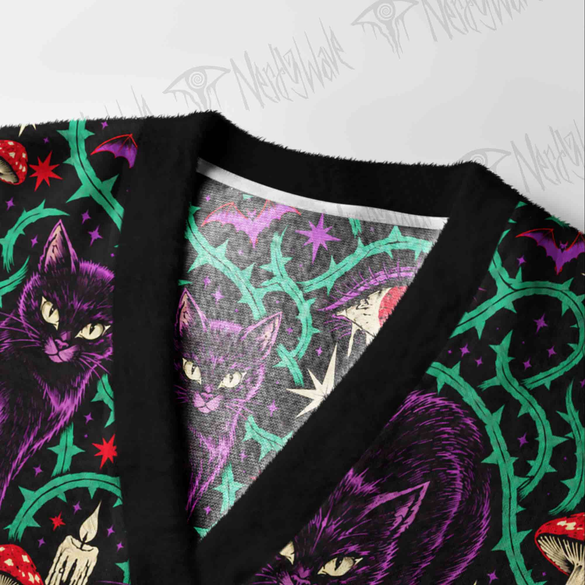 Witchy Black Cat Cardigan Sweater
