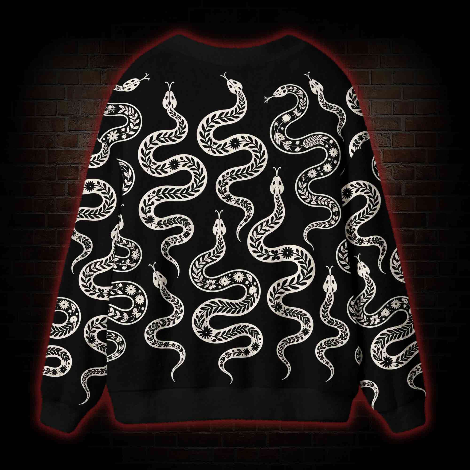 Dark Botanical Snake Cardigan Sweater