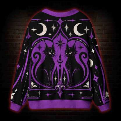 Vintage Gothic Black Cat Cardigan Sweater