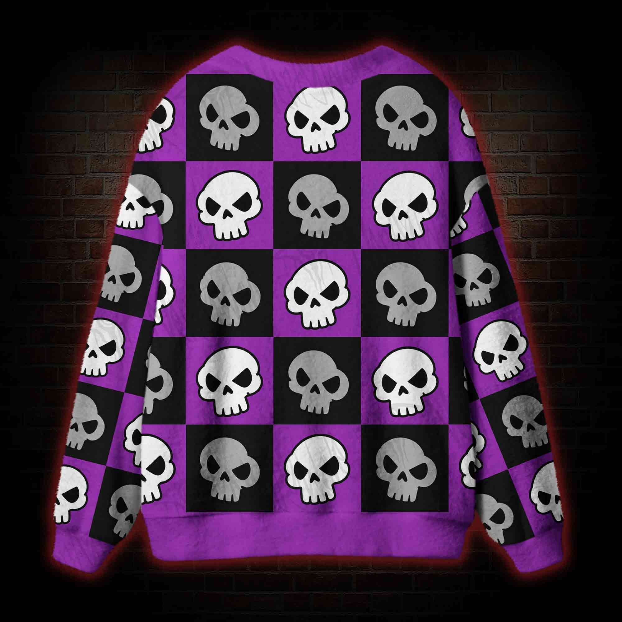 Checkerboard Skull Punk Cardigan Sweater