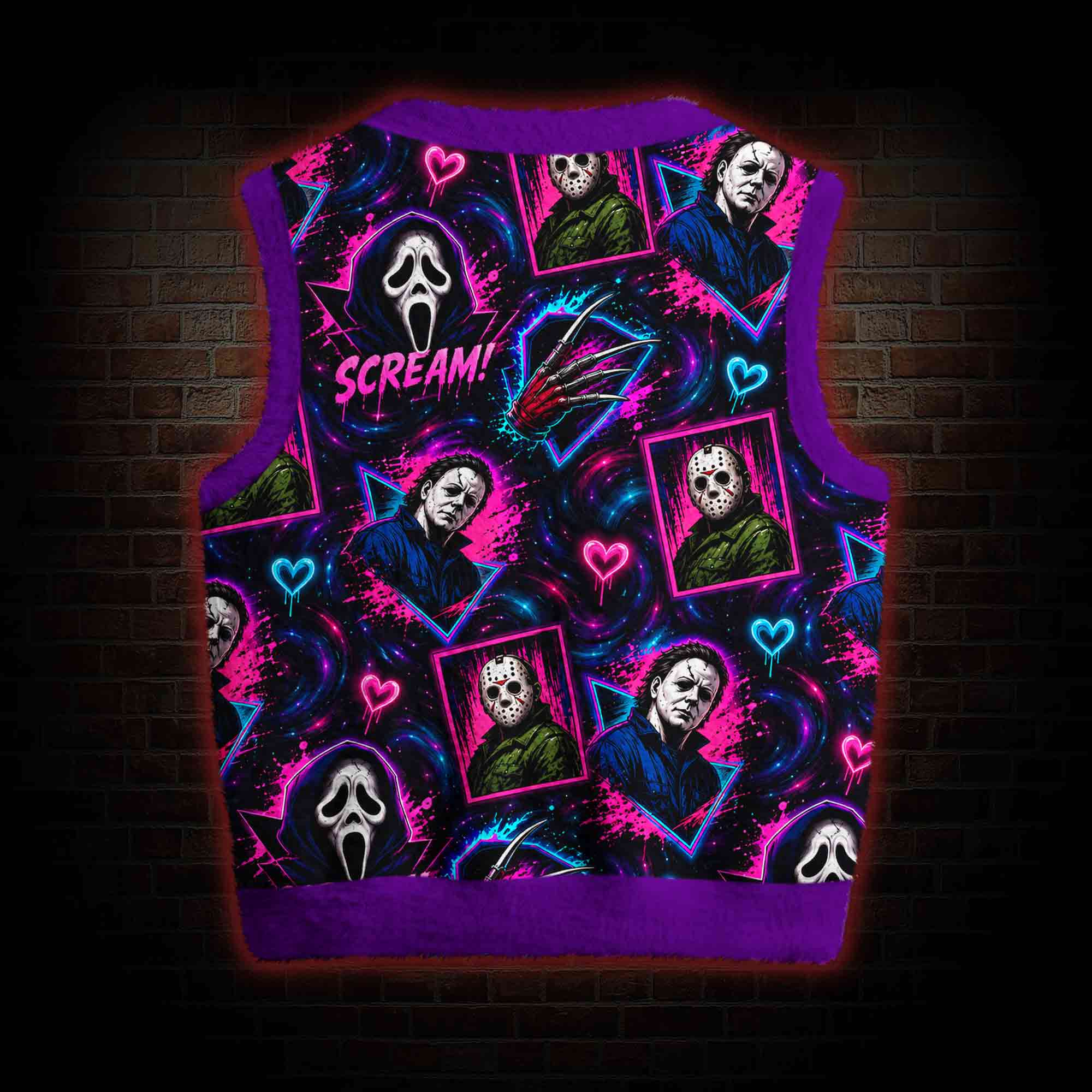 Neon Horror Collage Ugly Sweater Vest