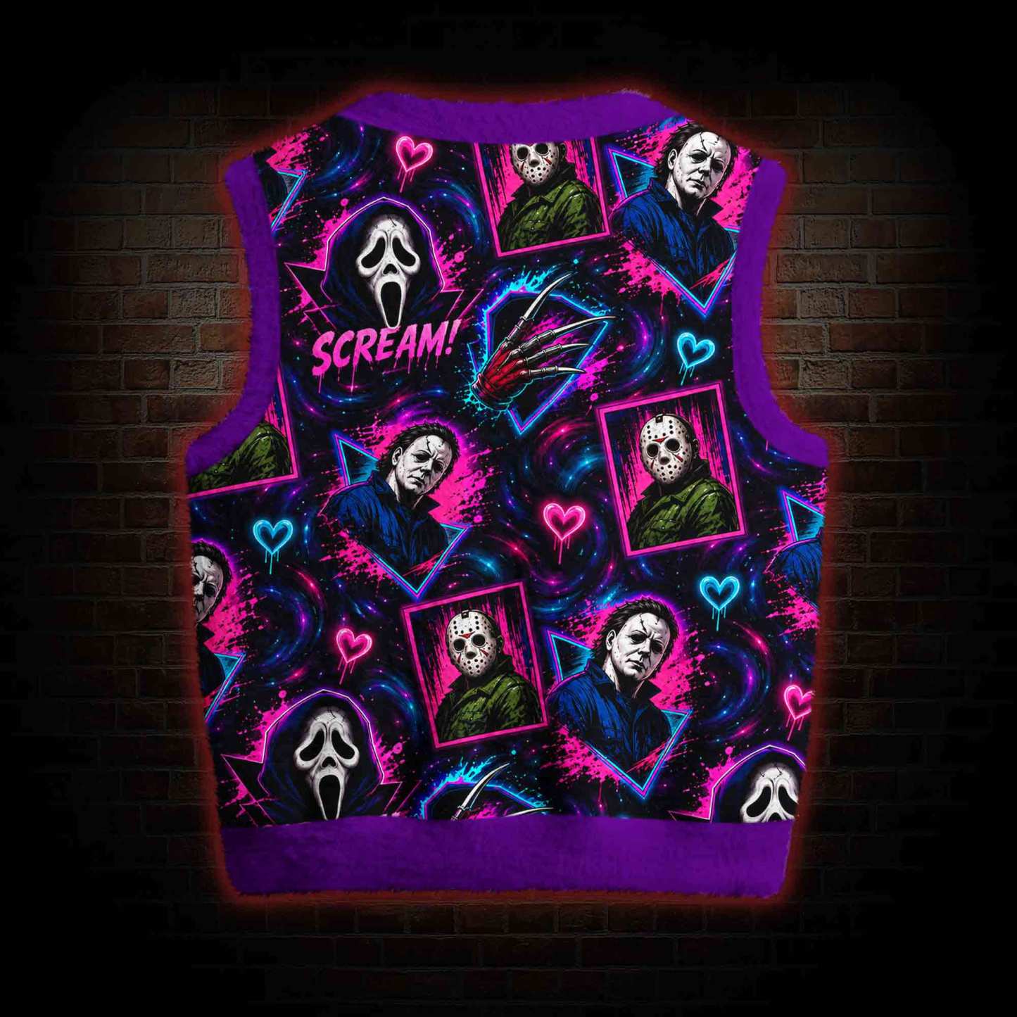 Neon Horror Collage Ugly Sweater Vest