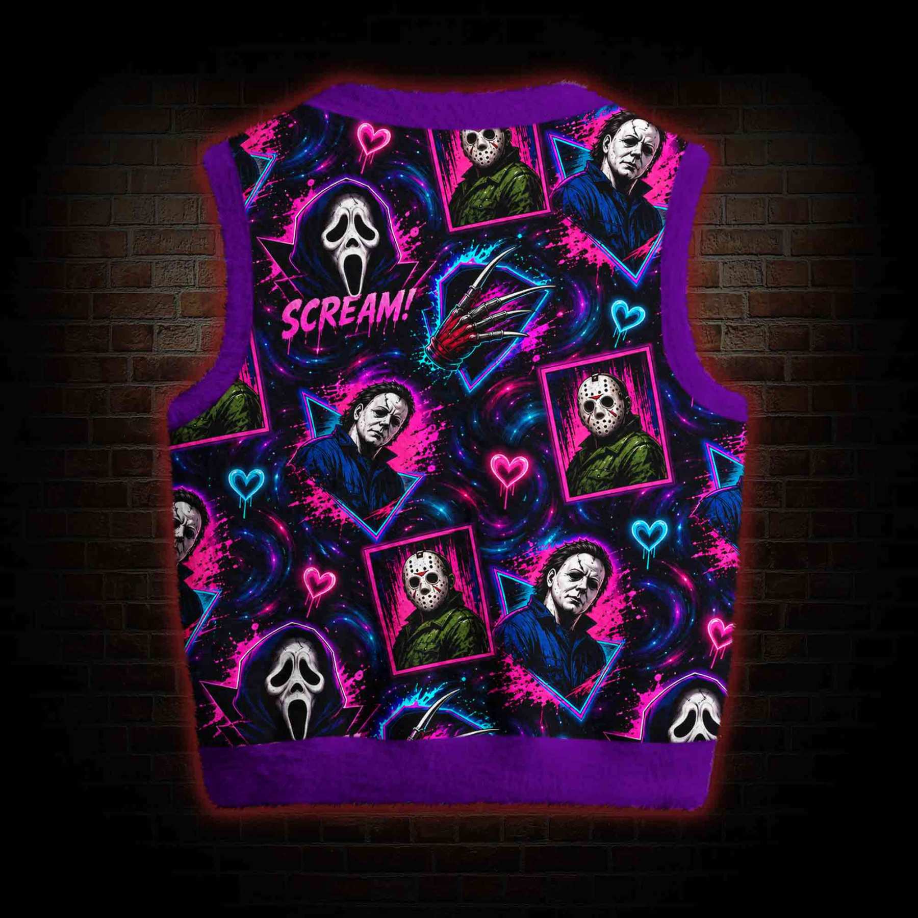 Neon Horror Collage Ugly Sweater Vest