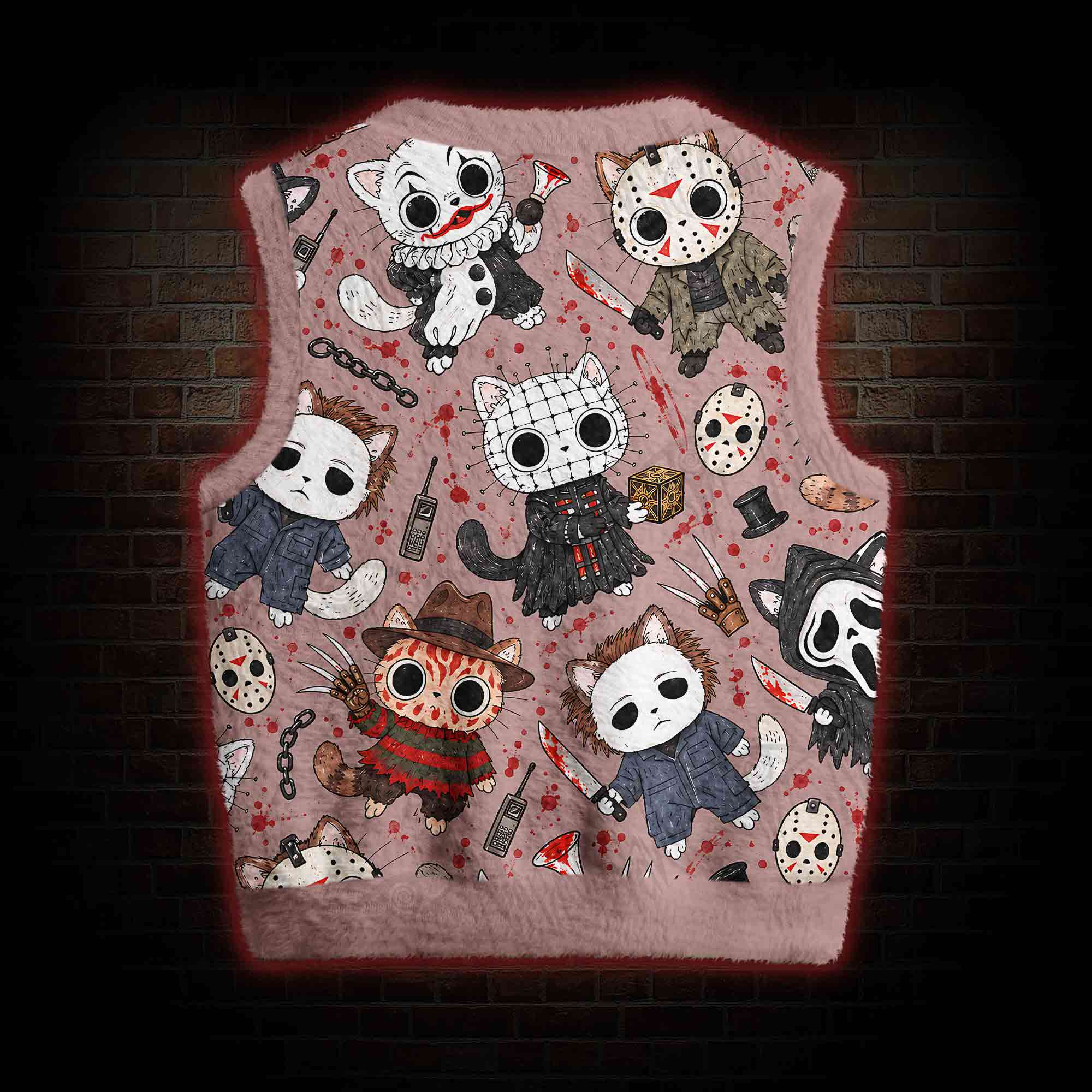 Cute Horror Slasher Cats Ugly Sweater Vest