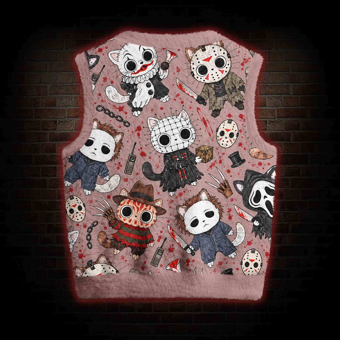 Cute Horror Slasher Cats Ugly Sweater Vest