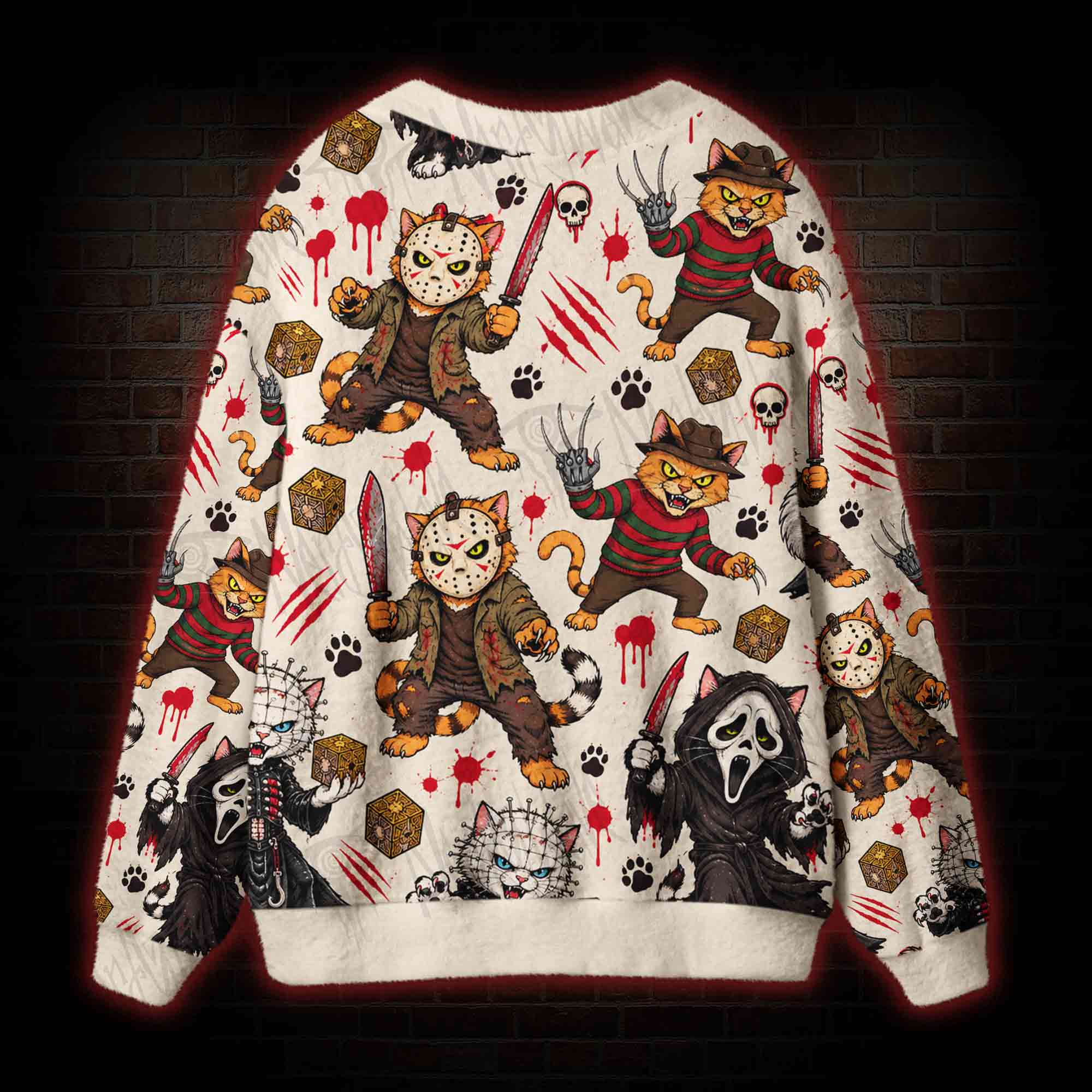 Creepy Cat Horror Cardigan Sweater