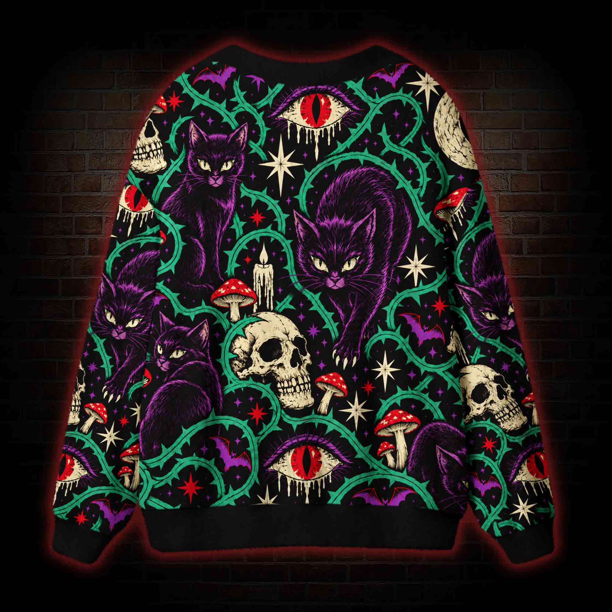 Witchy Black Cat Cardigan Sweater