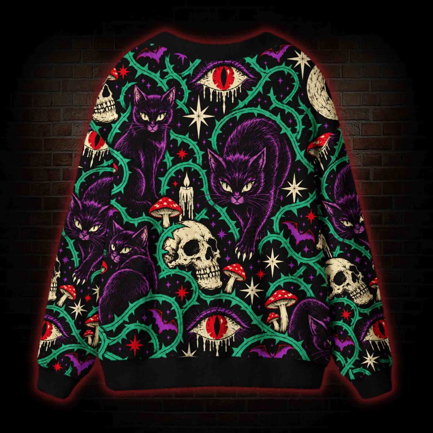 Witchy Black Cat Cardigan Sweater
