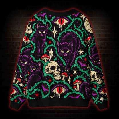 Witchy Black Cat Cardigan Sweater