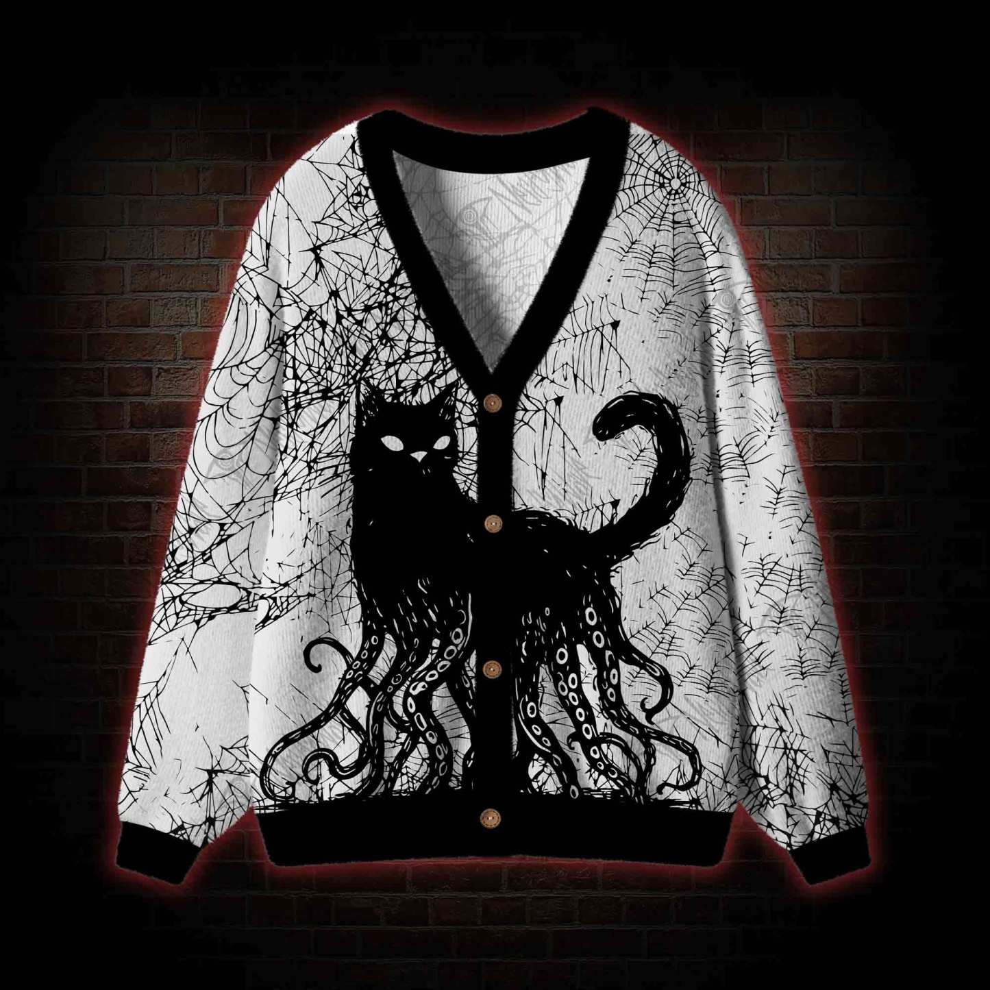Octopus And Black Cat Cardigan Sweater