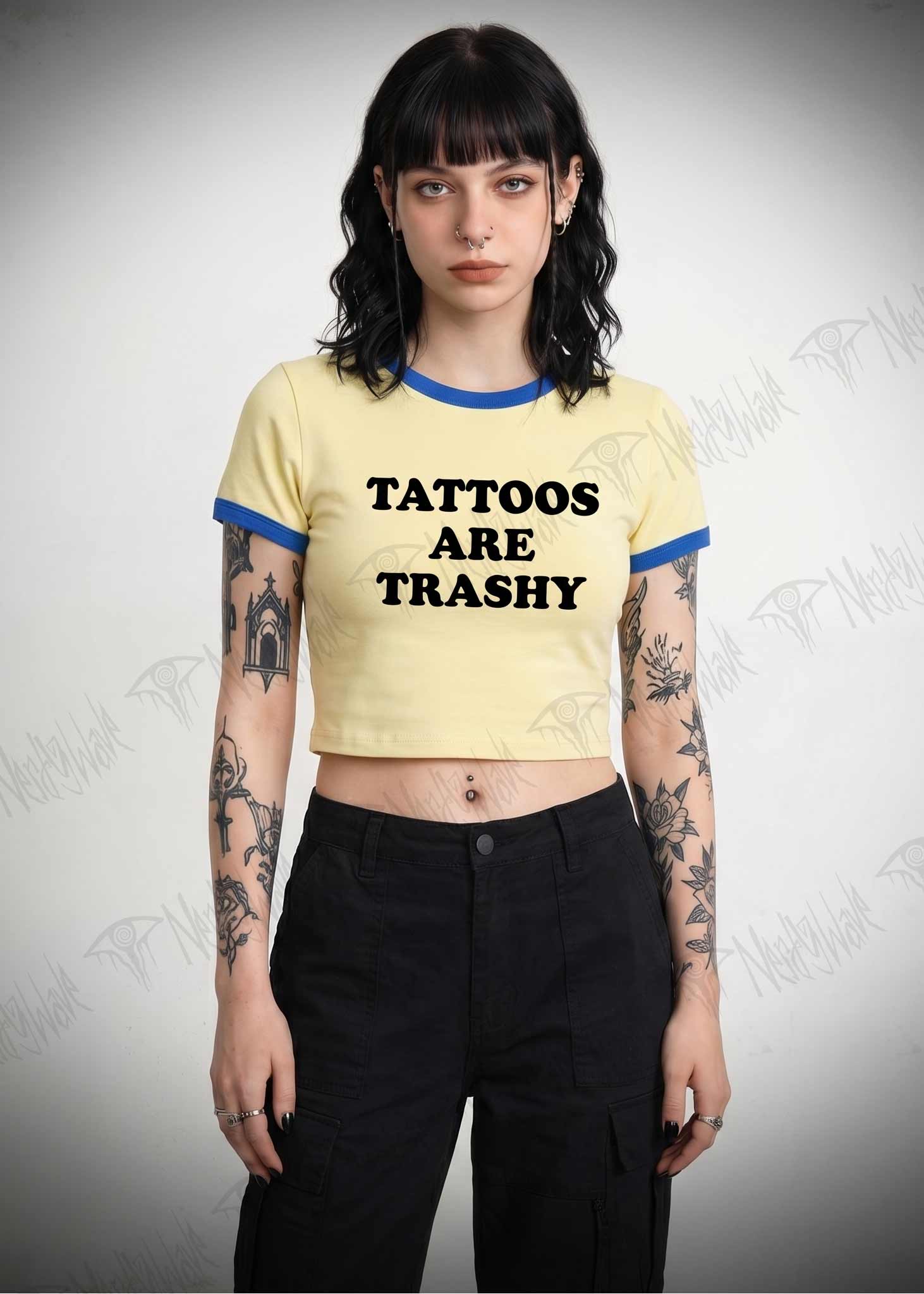 Tattoos Are Trashy Slim Crop T-Shirts