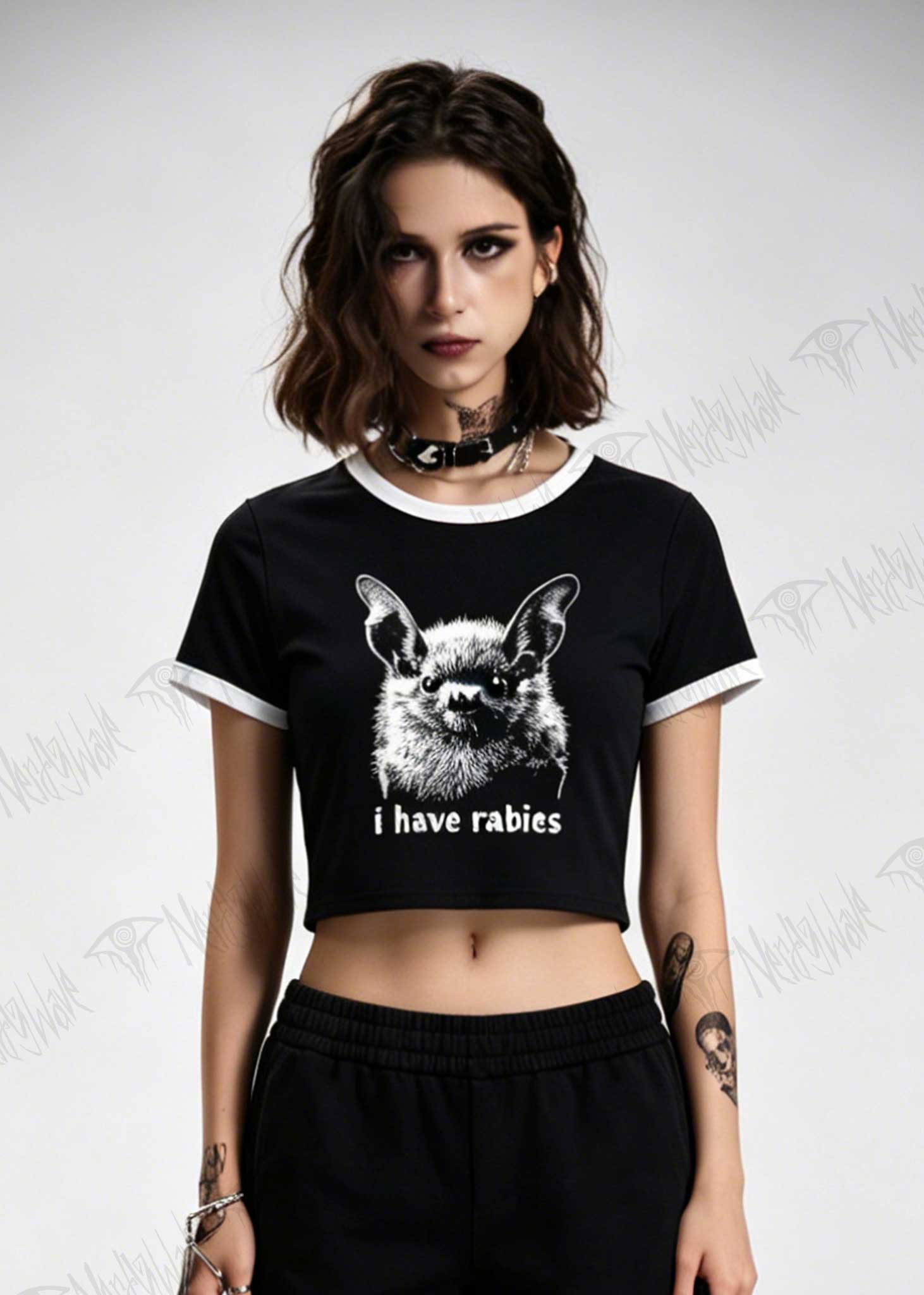 I Have Rabies Bat Slim Crop T-Shirts