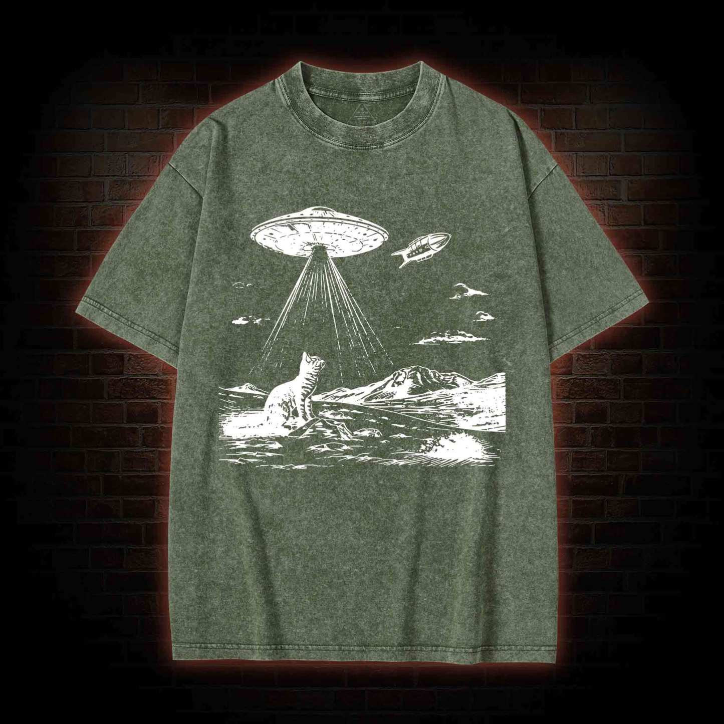 Ufo Cat Washed T-shirt