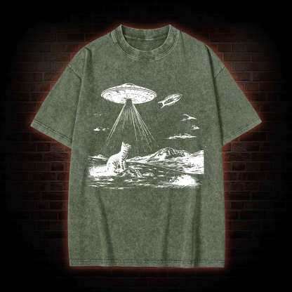 Ufo Cat Washed T-shirt
