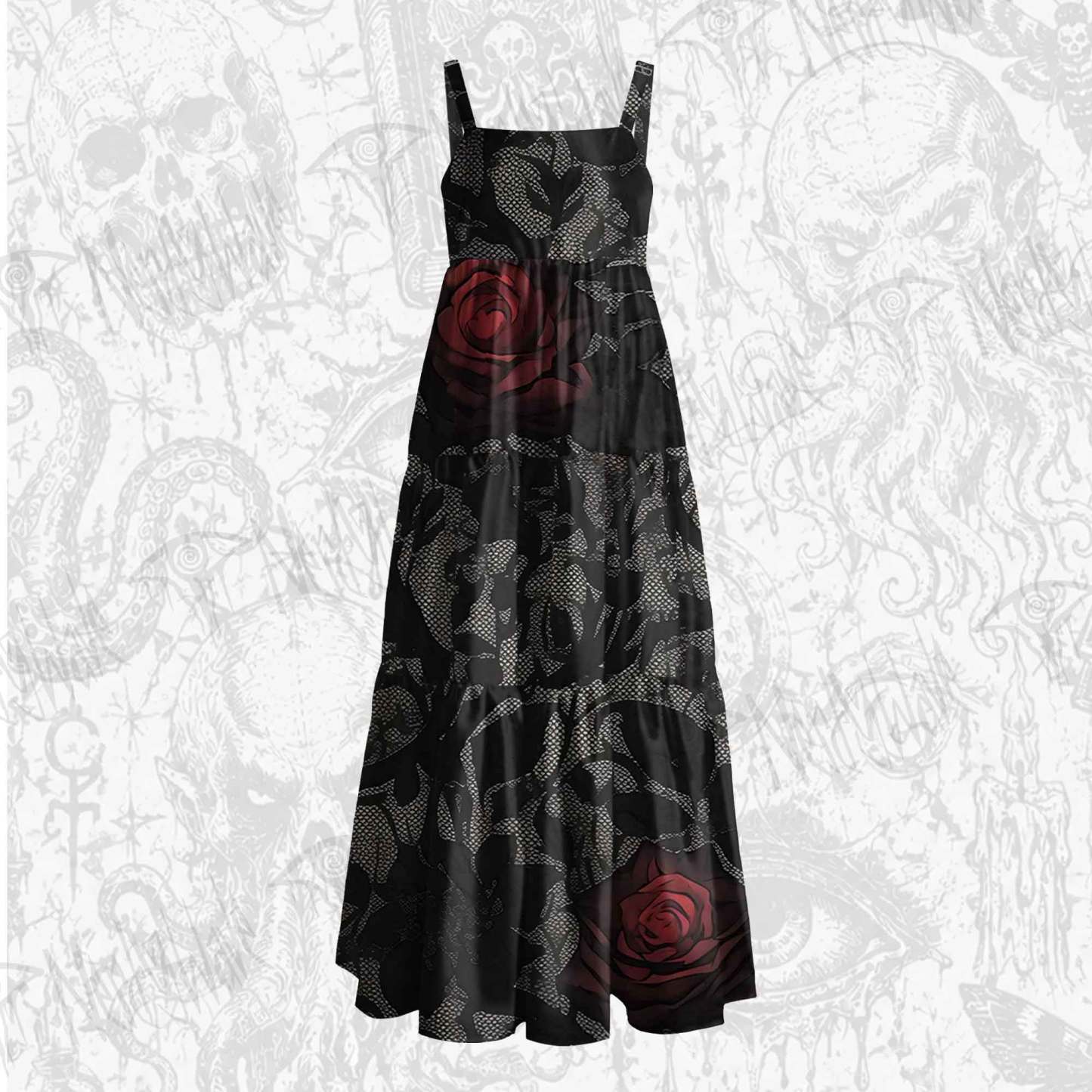 Occult-chic Flowers Wide Straps Maxi Dress