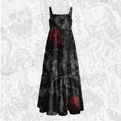 Occult-chic Flowers Wide Straps Maxi Dress