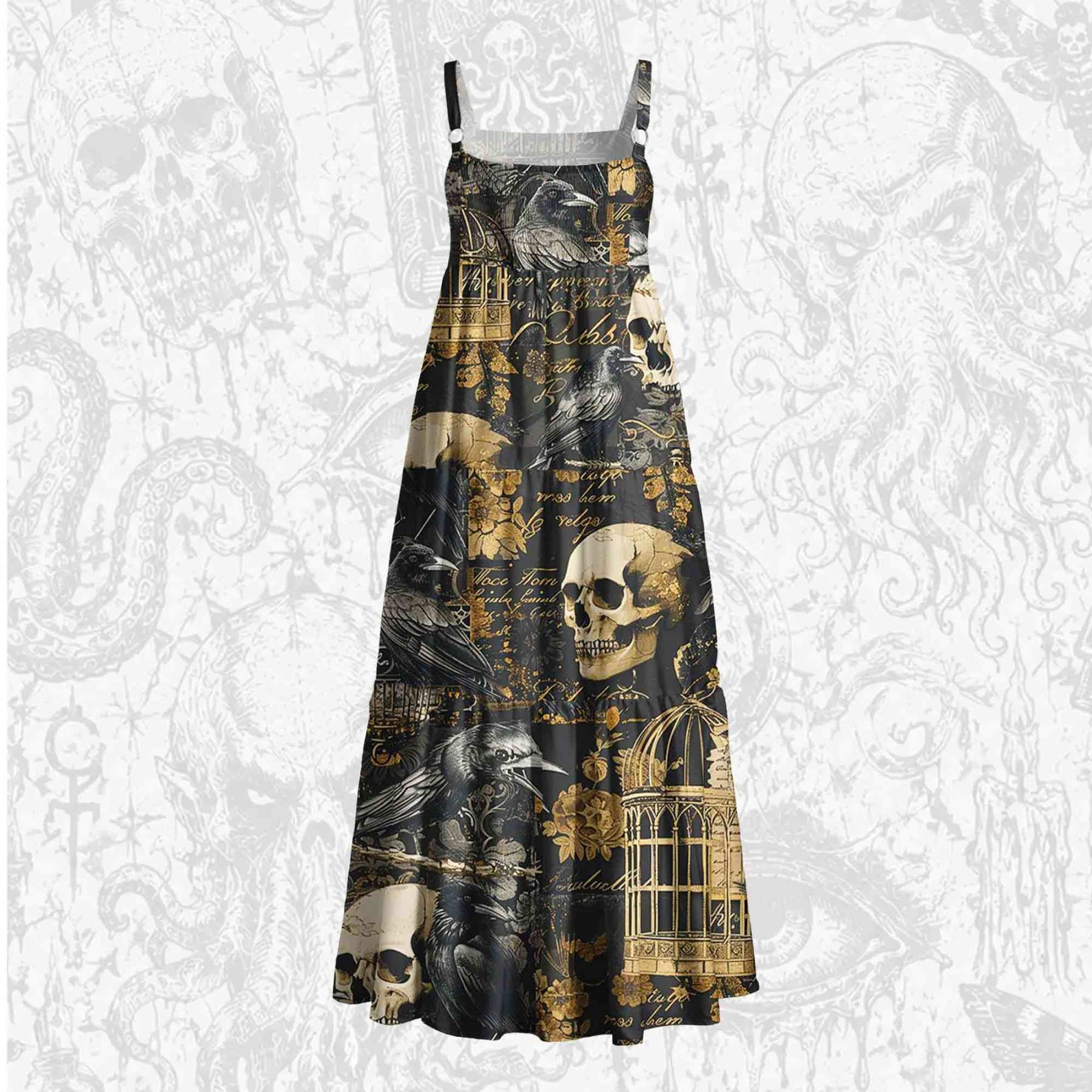Gothic Raven Room Wide Straps Maxi Dress