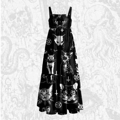 Angry Cat Punk Wide Straps Maxi Dress