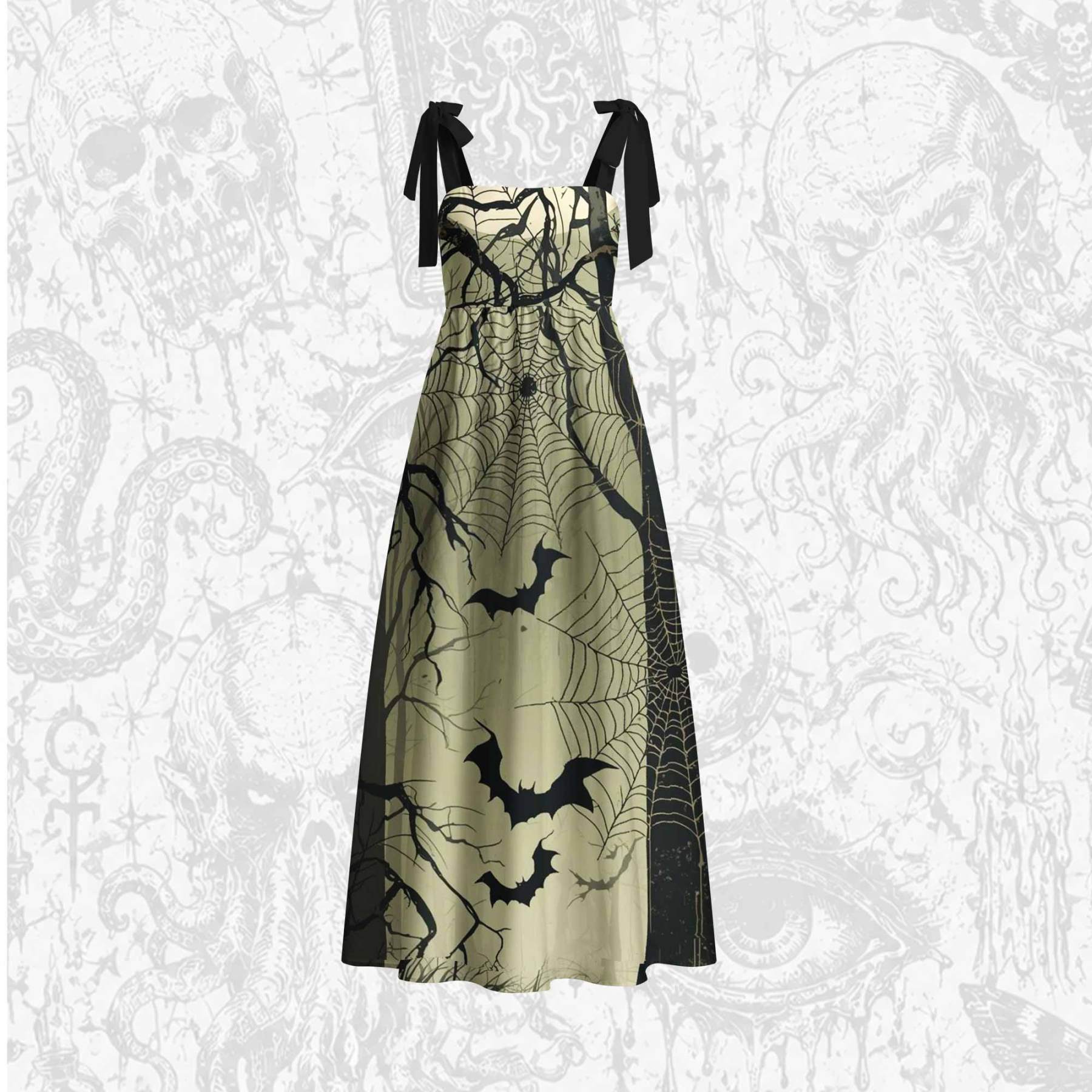 Spooky Forest Tie Shoulder Maxi Dress
