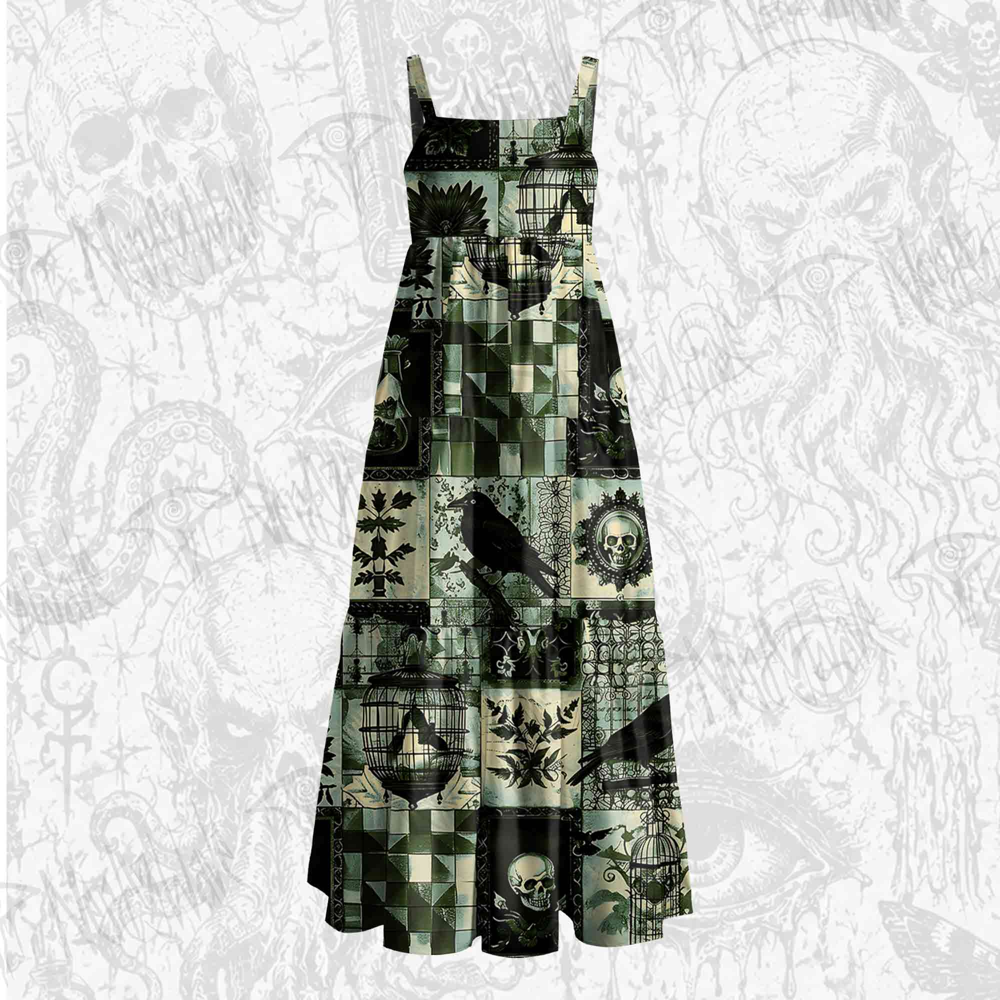 Gothic Pattern Wide Straps Maxi Dress