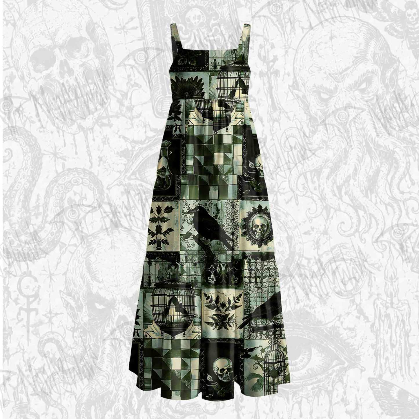 Gothic Pattern Wide Straps Maxi Dress