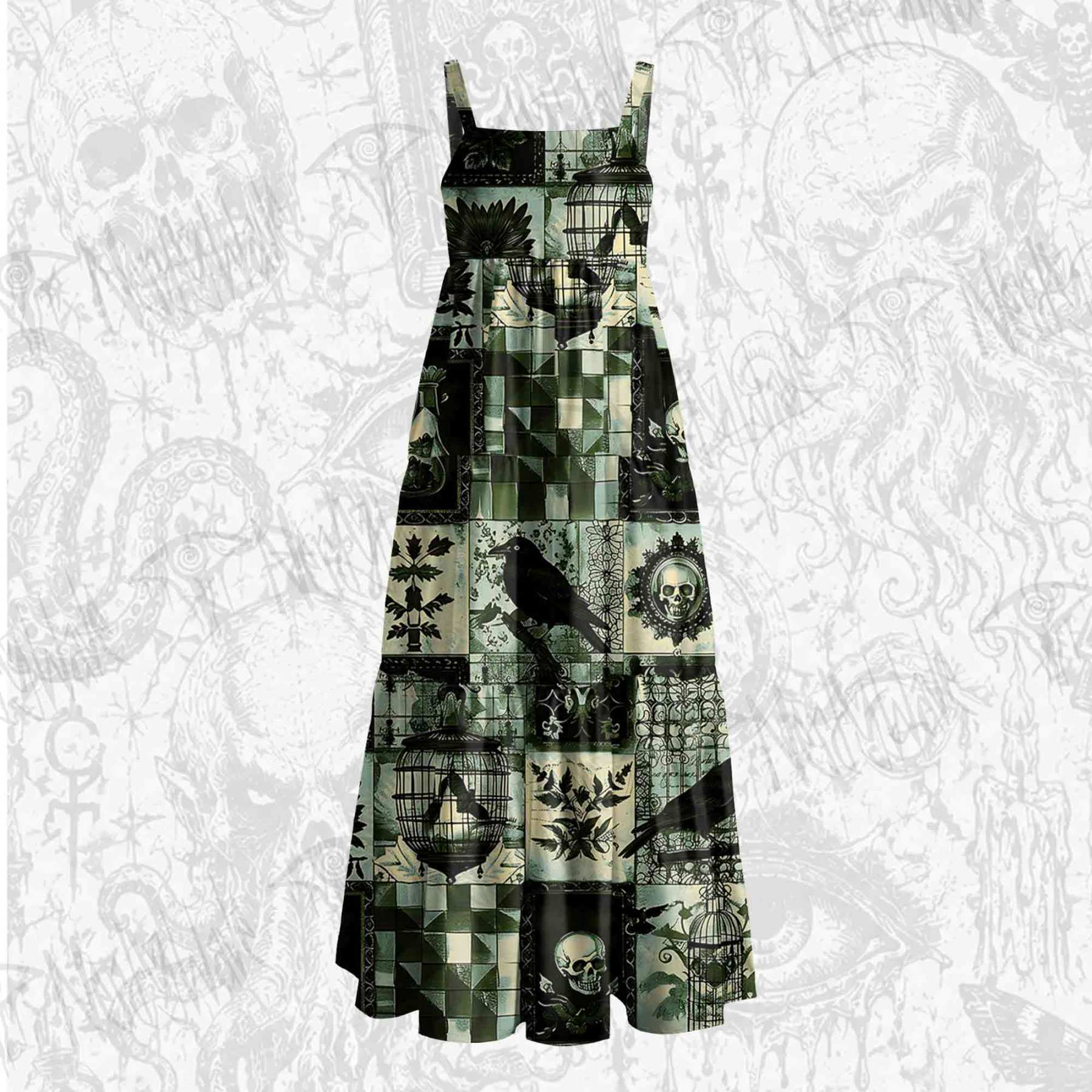 Gothic Pattern Wide Straps Maxi Dress
