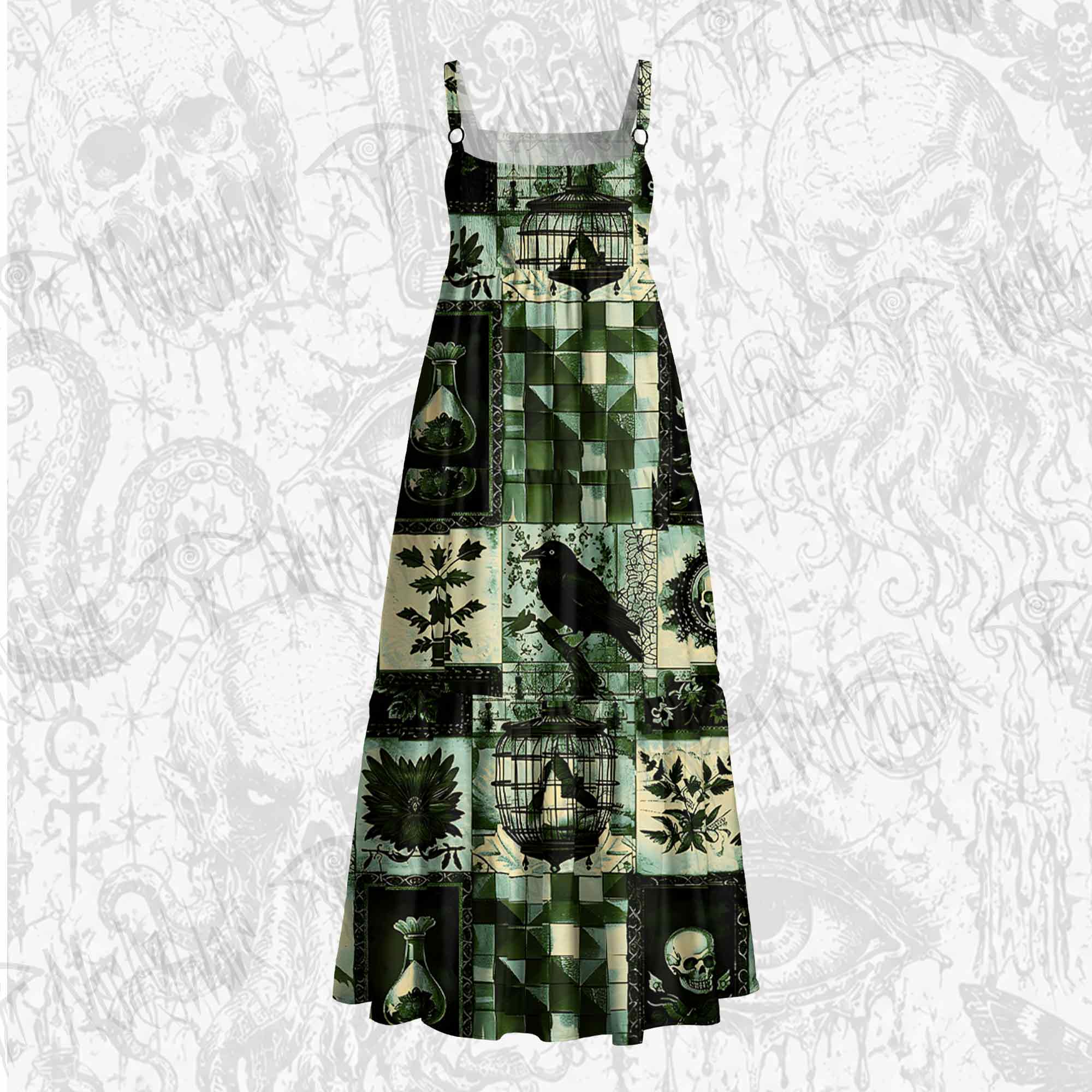 Gothic Pattern Wide Straps Maxi Dress