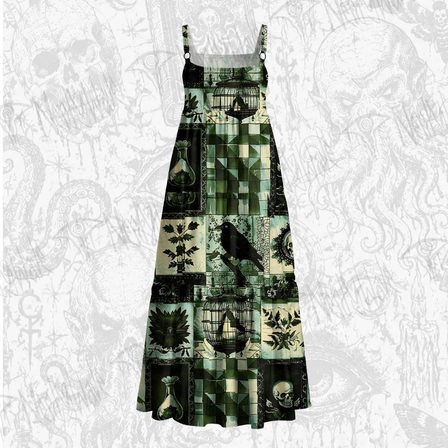 Gothic Pattern Wide Straps Maxi Dress