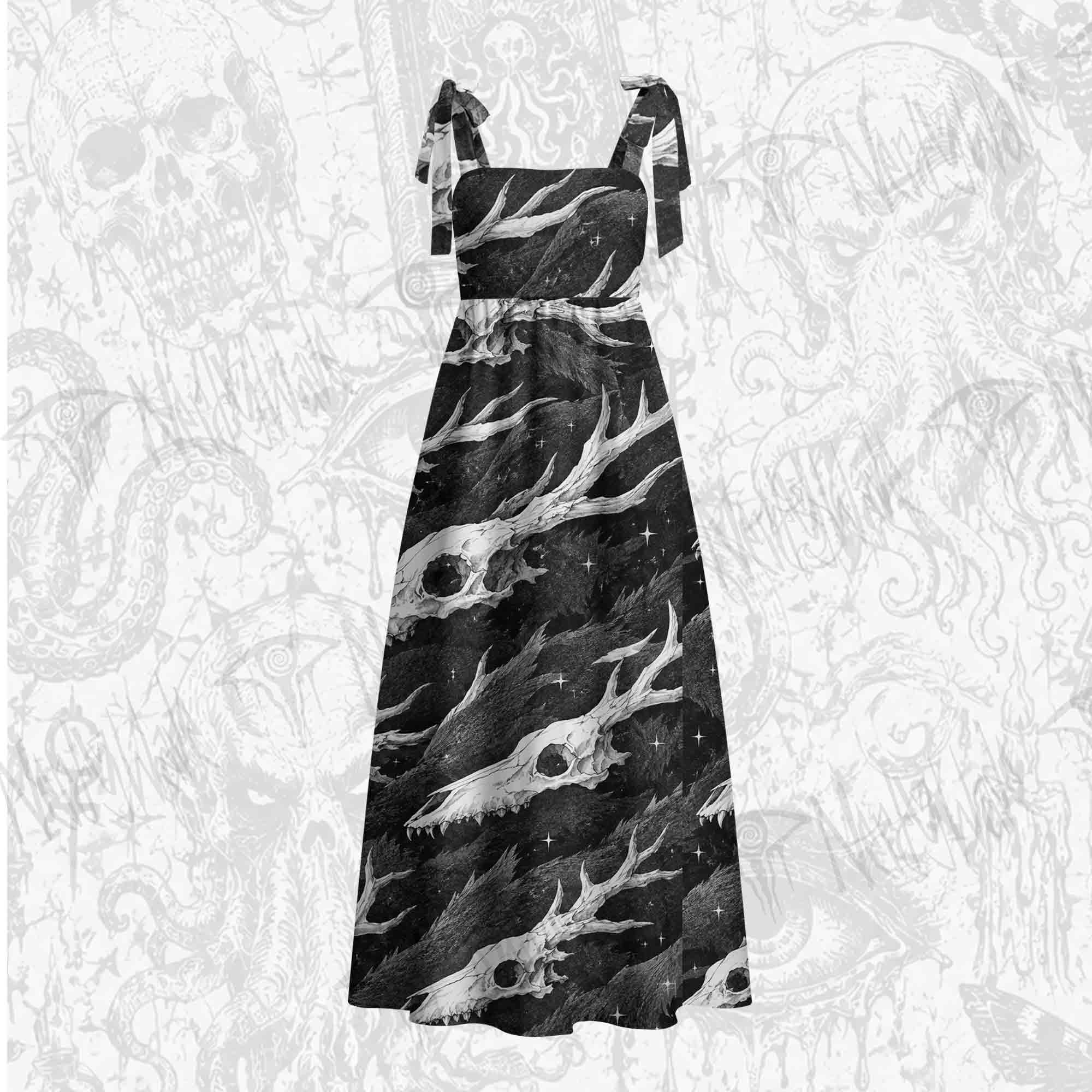 Wendigo Skulls Tie Shoulder Maxi Dress